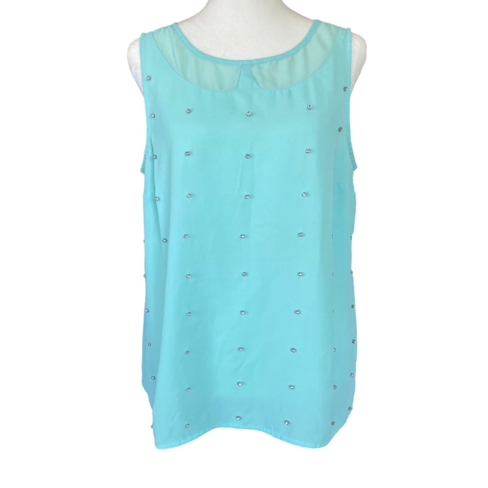 LC Lauren Conrad pale green sleeveless blouse with sequin women’s size medium